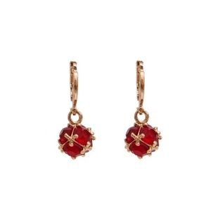 Champagne Gold Plated Ruby Red AAA CZ Earrings